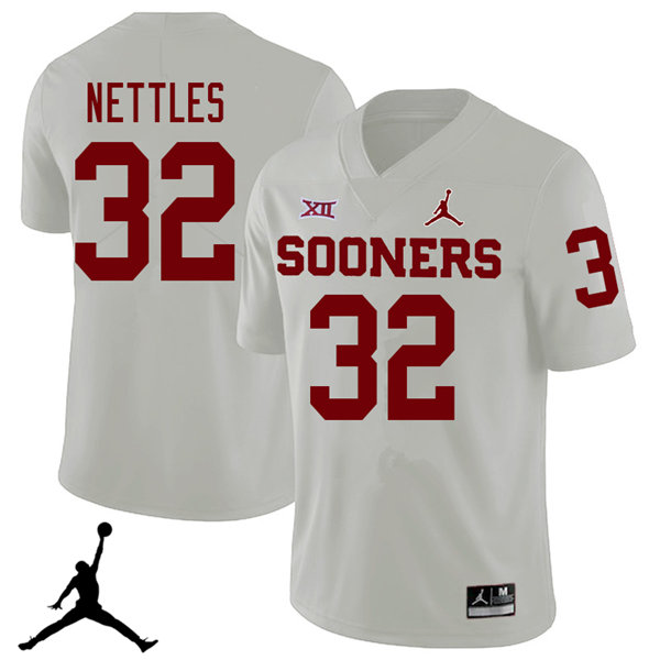 Jordan Brand Men #32 Caleb Nettles Oklahoma Sooners 2018 College Football Jerseys Sale-White